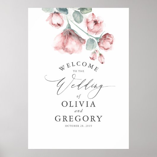 Dusty Rose Floral Elegante Hochzeit Willkommen Poster (Vorne)