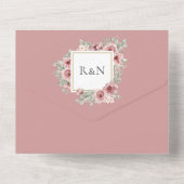 Dusty Rose Floral Elegante Moderne Hochzeit All In One Einladung (Rückseite)