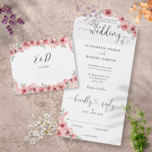 Dusty Rose Floral Elegante Script Hearts Wedding