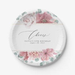 Dusty Rose Floral Elegantes botanisches Papierplat Pappteller