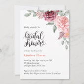 Dusty Rose Floral Elegantes Brautparty Einladung (Vorderseite)