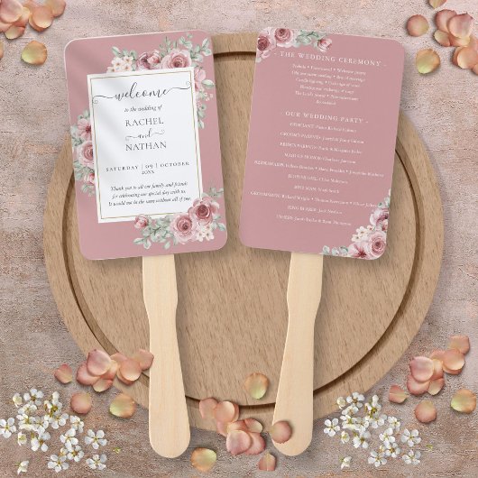 Dusty Rose Floral Elegantes Hochzeitsprogramm Fächer