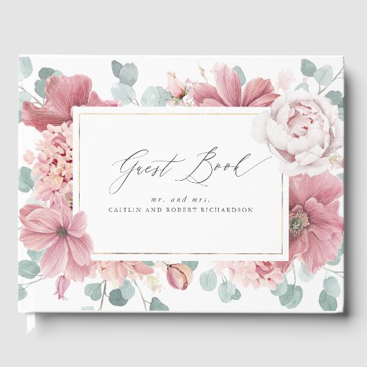 Dusty Rose Floral Elegantes Wedding Gästebuch (Vorderseite)