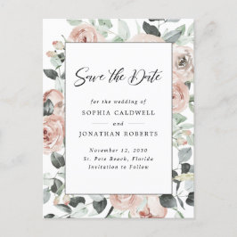 Dusty Rose Floral Eukalyptus Save the Date Ankündigungspostkarte