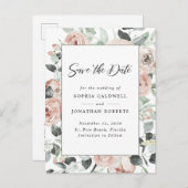 Dusty Rose Floral Eukalyptus Save the Date Ankündigungspostkarte (Vorne/Hinten)