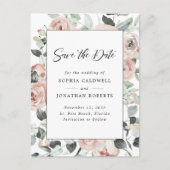 Dusty Rose Floral Eukalyptus Save the Date Ankündigungspostkarte (Vorderseite)