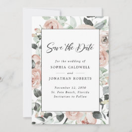 Dusty Rose Floral Eukalyptus Wedding Save The Date