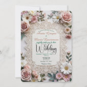 Dusty Rose Floral Faux Lace Photo Wedding Einladung (Vorderseite)