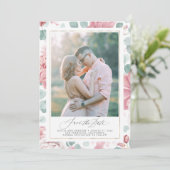 Dusty Rose floral Foto Speichern Sie die Datumskar Einladung (Stehend Vorderseite)