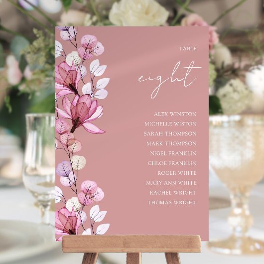 Dusty Rose Floral Foto Tischnummer Sitzordnung