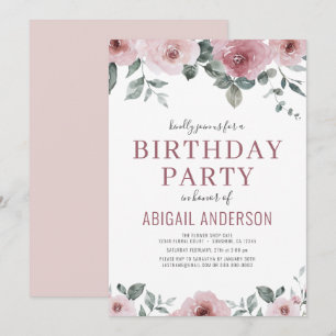 Dusty Rose Floral Geburtstagsparty jeden Alters Einladung