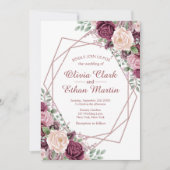 Dusty Rose Floral Geometric auf White Einladung (Vorderseite)