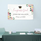 Dusty Rose Floral Glückwunschs Grad Graduation Par Banner (Messeveranstaltung)