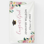 Dusty Rose Floral Glückwunschs Grad Graduation Par Banner (Vertikal)