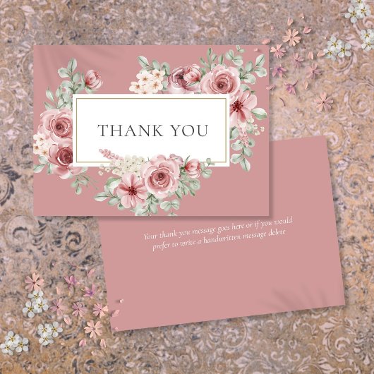 Dusty Rose Floral Gold Geometric Dankeskarte