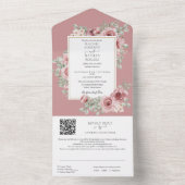 Dusty Rose Floral Gold Geometric QR Code Wedding All In One Einladung (Innen Boden)