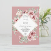 Dusty Rose Floral Gold Geometric Wedding Einladung (Stehend Vorderseite)