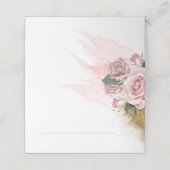 Dusty Rose Floral Gold Glitzer Wedding Platzkarte (Außenseite Aufgefaltet)