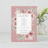 Dusty Rose Floral Gold Wedding Foto Save The Date (Stehend Vorderseite)