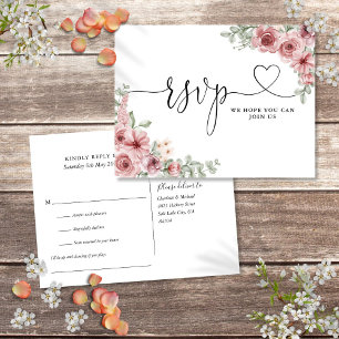 Dusty Rose Floral Heart Script Song Request Card Einladungspostkarte