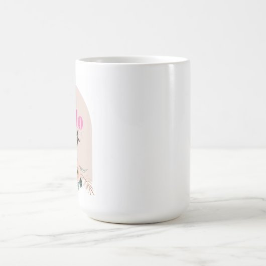 Dusty Rose floral "hello vier oh" Retro Kaffeetasse (Mittel)
