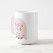 Dusty Rose floral "hello vier oh" Retro Kaffeetasse (Vorderseite Links)