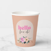 Dusty Rose floral "hello vier oh" Retro Pappbecher (Vorderseite)