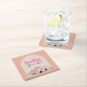 Dusty Rose floral "hello vier oh" Retro Rechteckiger Pappuntersetzer (Vor Ort)