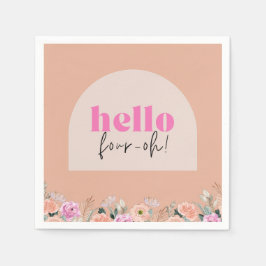 Dusty Rose floral "hello vier oh" Retro Serviette