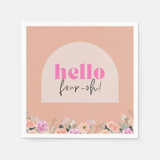 Dusty Rose floral "hello vier oh" Retro Serviette (Vorderseite)
