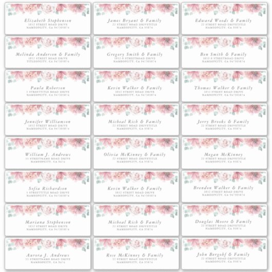Dusty Rose Floral Individual Guest Address Labels (Vorderseite)