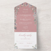 Dusty Rose Floral Kaskade Monogram Wedding All In One Einladung (Innen Boden)