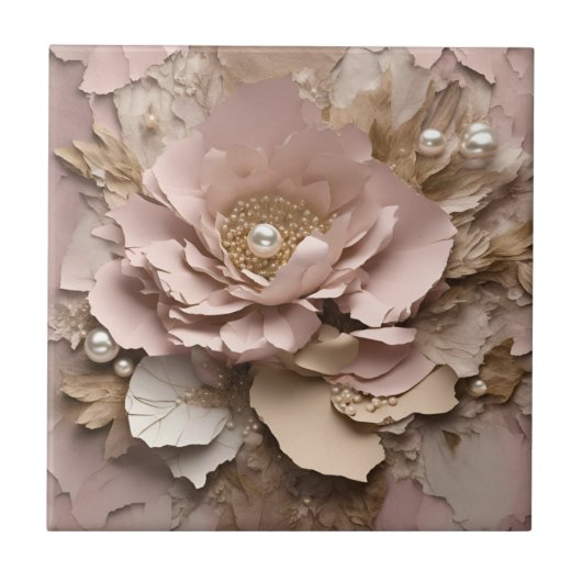 Dusty Rose Floral - Keramik Tile Fliese (Vorderseite)