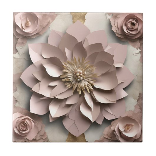 Dusty Rose Floral - Keramik Tile Fliese (Vorderseite)