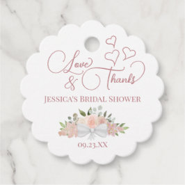 Dusty Rose Floral Liebe & Danke Brautparty Geschenkanhänger