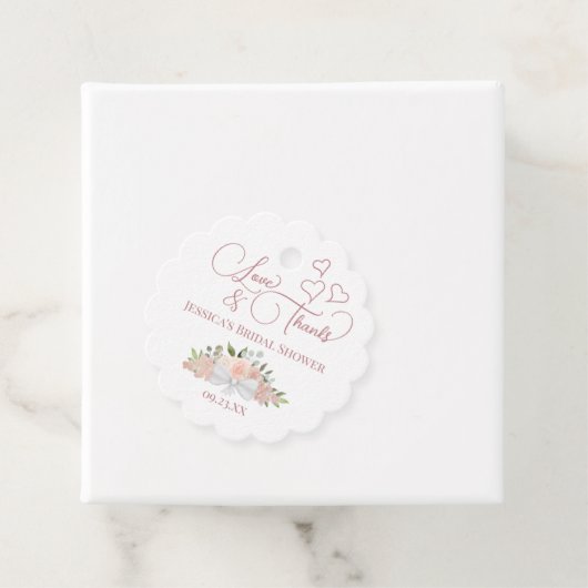 Dusty Rose Floral Liebe & Danke Brautparty Geschenkanhänger (Beispiel)