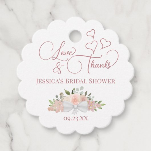 Dusty Rose Floral Liebe & Danke Brautparty Geschenkanhänger (Vorderseite)
