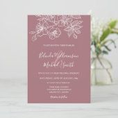 Dusty Rose Floral Line Art | FOTO | Hochzeit Einladung (Stehend Vorderseite)