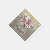 Dusty Rose Floral Mason Jar Rustic Country Wood Serviette (Ecke)