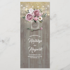 Dusty Rose Floral Mason Jar Rustic Wedding Program Programm
