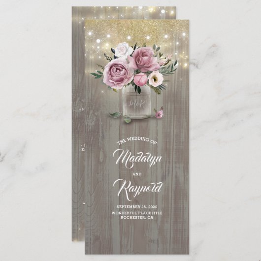 Dusty Rose Floral Mason Jar Rustic Wedding Program Programm (Vorne/Hinten)