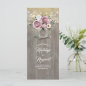 Dusty Rose Floral Mason Jar Rustic Wedding Program Programm (Stehend Vorderseite)