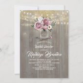 Dusty Rose Floral Mason Jar Rustikales Brautparty Einladung (Vorderseite)