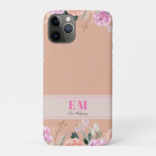 Dusty Rose floral mit Monogramm Case-Mate iPhone Hülle (Rückseite)
