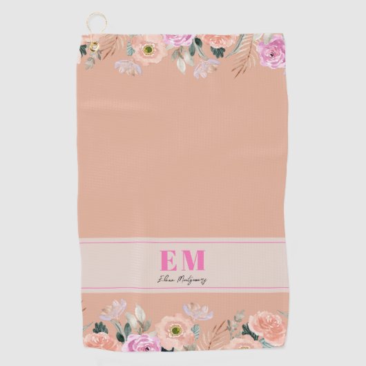 Dusty Rose floral mit Monogramm Golfhandtuch (Vorderseite)