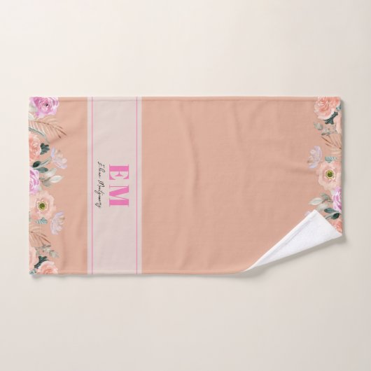 Dusty Rose floral mit Monogramm Handtuch (Handtuch)