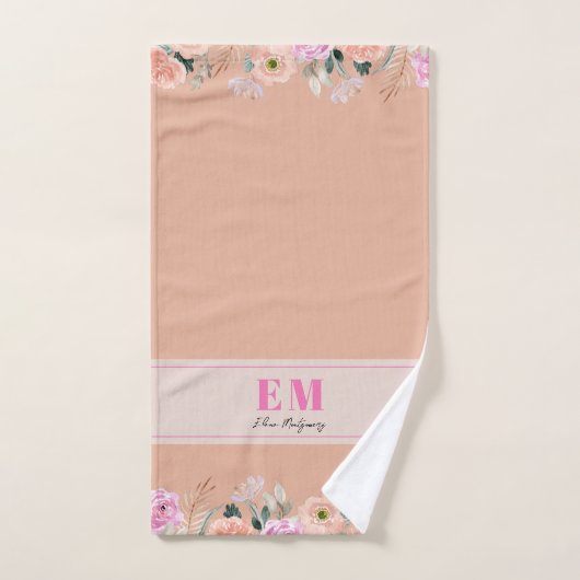 Dusty Rose floral mit Monogramm Handtuch (Handtuch)