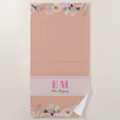 Dusty Rose floral mit Monogramm Strandtuch (Vorderseite)