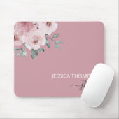 Dusty Rose Floral Modern Monogram Name Mousepad (Mit Mouse)