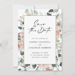 Dusty Rose Floral Moderne Kalligrafie Hochzeit Save The Date